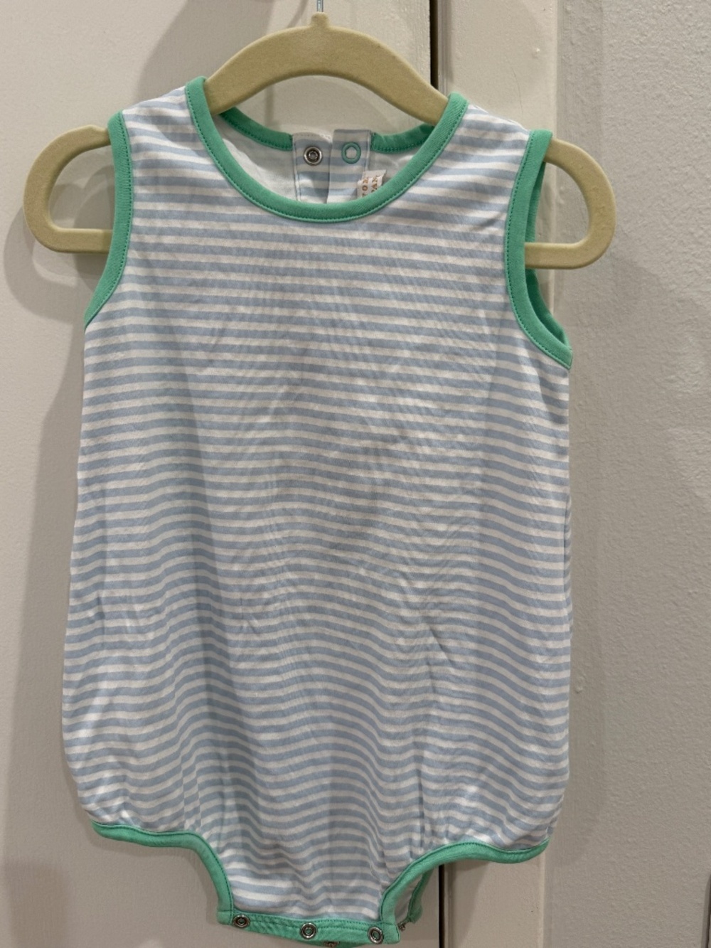 The Beaufort Bonnet Co Blue Stripped Sleeveless Patton Play Bubble 18-24 mo